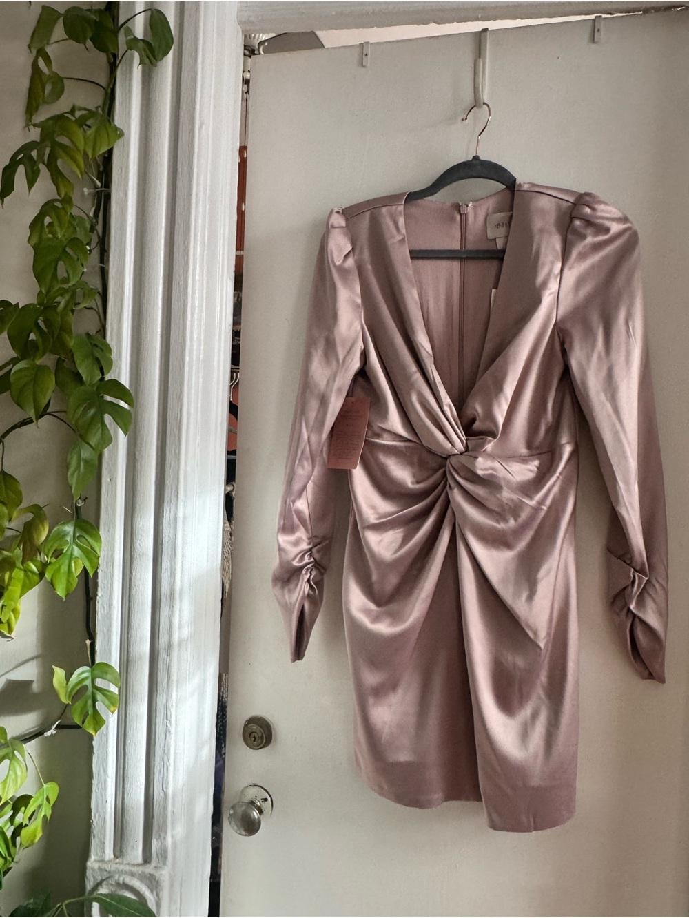 BHLDN Mauve Satin Twist-Front Mini Formal Dress
